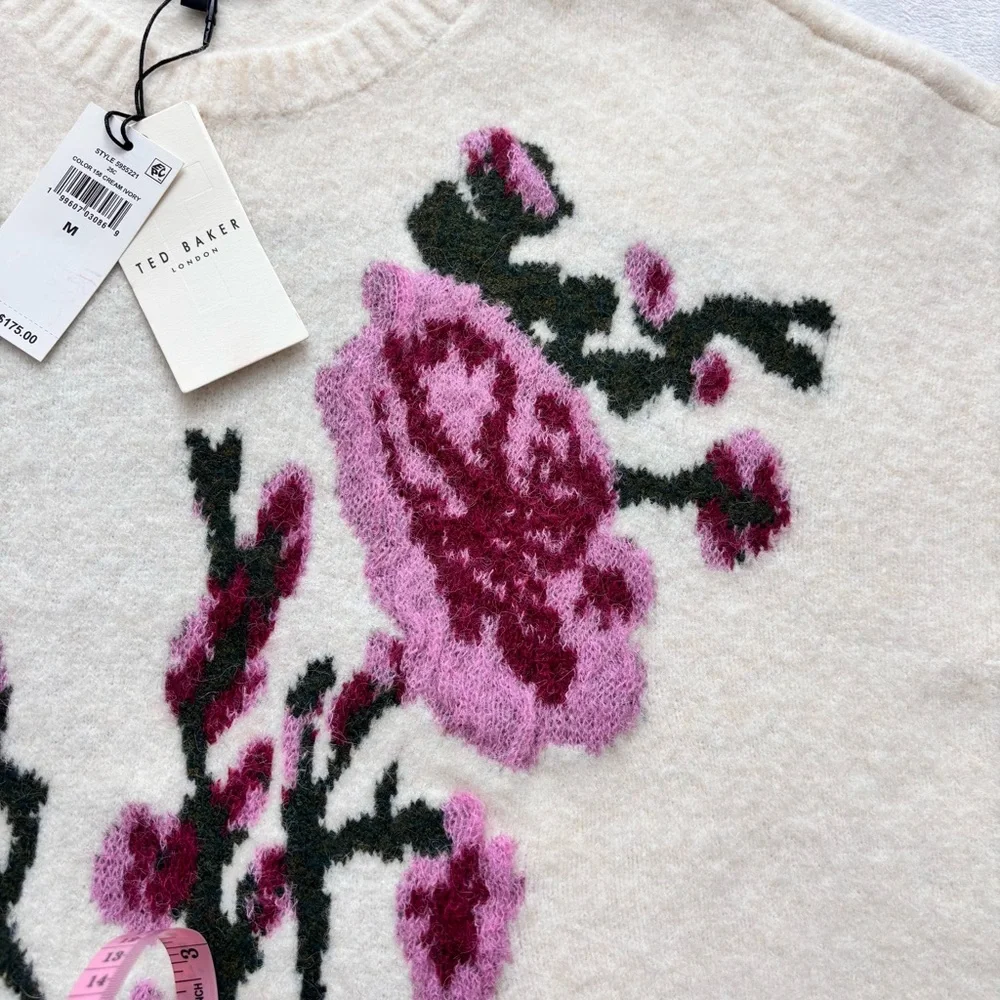 TED BAKER Cream Ivory Long Sleeve Floral Jacquard Sweater--NWT--M - Picture 7 of 16